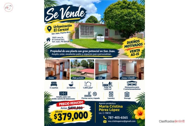El Cerezal, Calle Lena 1665 Rio Piedras ,
en San Juan - Río Piedras Puerto Rico Casa en Urbanizacion - El Cerezal