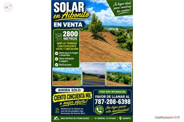 Se vende terreno en aibonito,
en Aibonito Puerto Rico Solar - Lot en Barrio - Pasto