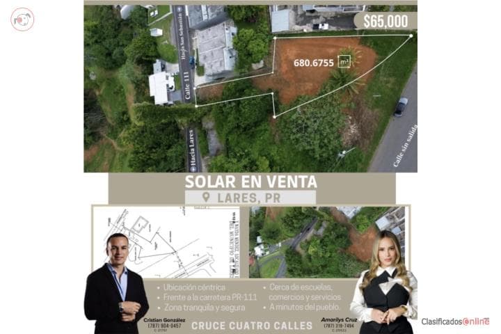 Se vende solar Lares Cruce Pablo Rosado,
en Lares Puerto Rico Solar en Barrio - Pueblo